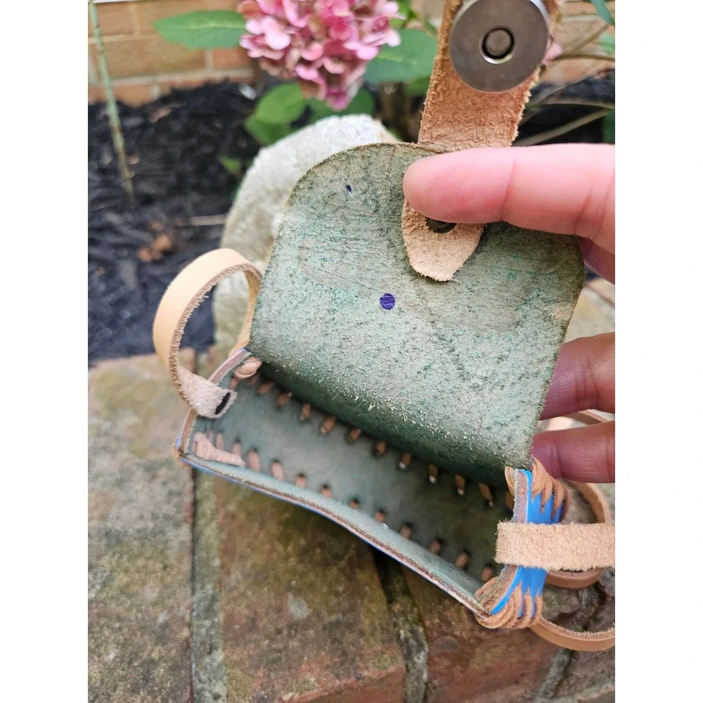 Beautiful Hand Tooled Floral Blue Leather  Mini Crossbody Childrens Satchel
